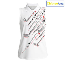 Load image into Gallery viewer, Poker Pattern Golf Sleeveless Polo Shirt For Womens Personalized White Golf Clubs Attire, Team Golf Outfit NYN2854