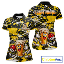 Load image into Gallery viewer, Yellow, White And Black Splatter Funny Beer Bowling Shirt For Women Custom Outfit Bowling Jersey NYN3235
