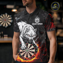 Load image into Gallery viewer, Fire Flame Funny Wolf Darts Polo &amp; 1/4 Zip For Men Personalized Grunge Dart Team Shirts | Red NYN3236