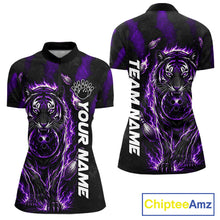 Load image into Gallery viewer, Fire Flame Tiger Purple Claws women's quarter zip bowling shirt custom bowling league apparel