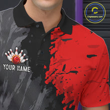 Load image into Gallery viewer, Male bowler wearing Black Grey Red Grunge US Flag bowling jersey during patriotic bowling tournament