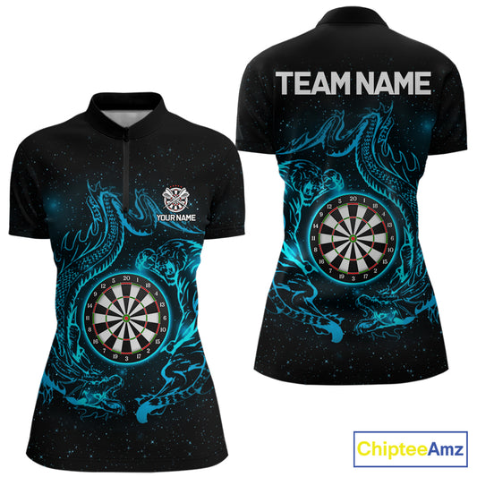 Custom Tiger And Dragon Blue Dartboard Women Darts Quarter-Zip League Shirts Funny Dart Jerseys NYN2216