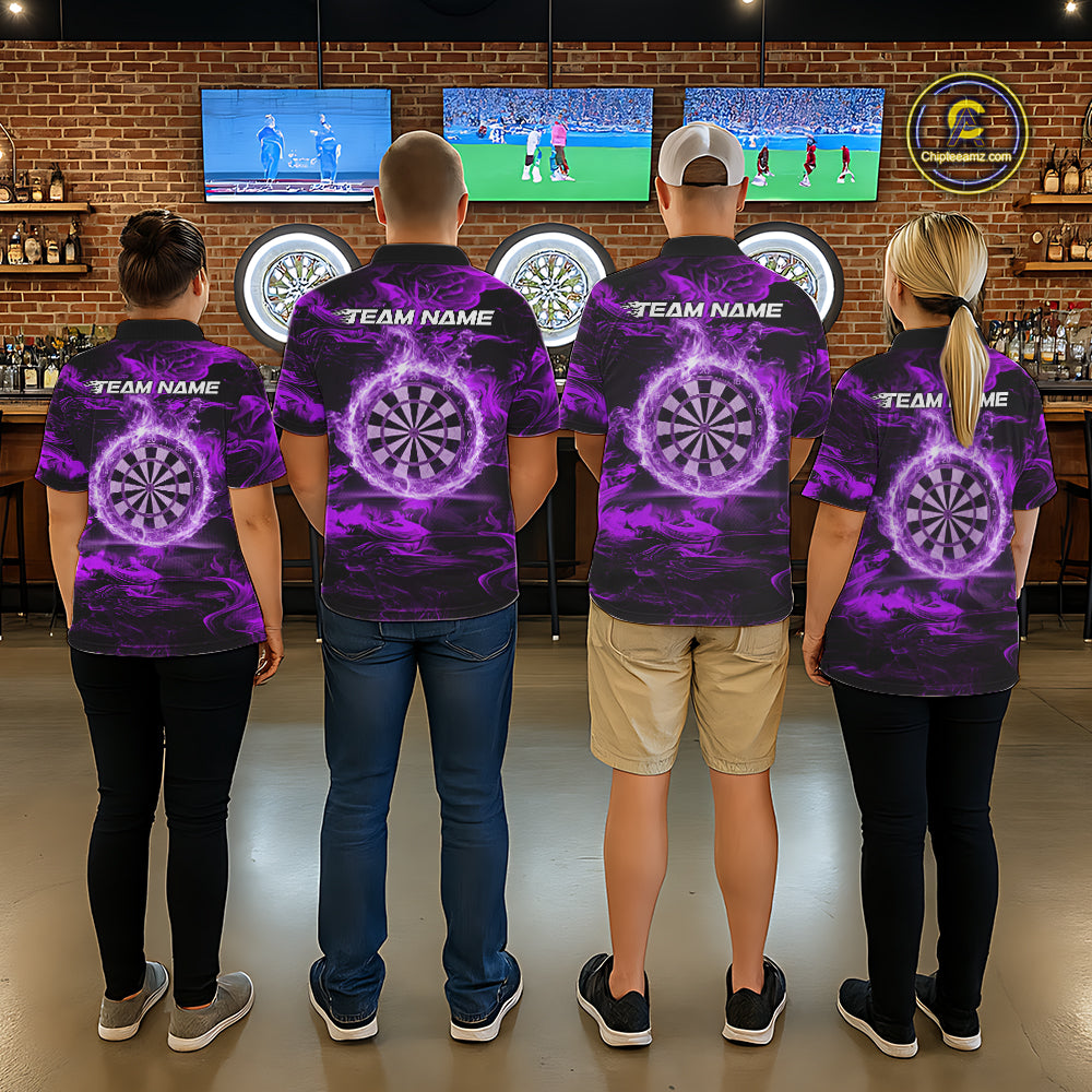 Black And Purple Smoking Dartboard & Arrow Men Darts Polo Shirt Custom Dart Team Jerseys NYN2512