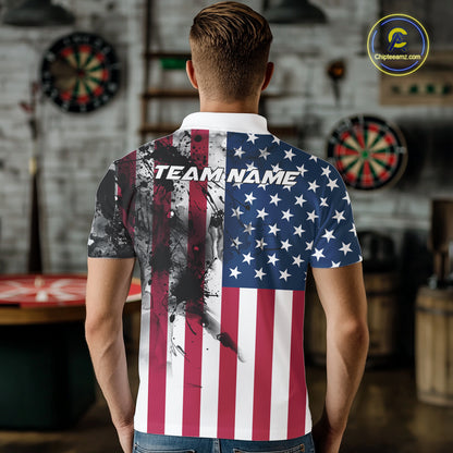 Personalized American Flag Black Splatter Dart Polo Shirts For Men Custom Dart Team Jerseys NYN2711