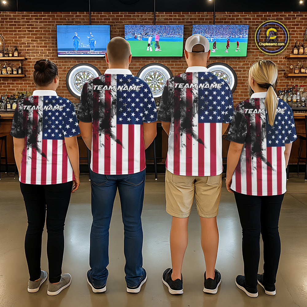 Personalized American Flag Black Splatter Dart Polo Shirts For Men Custom Dart Team Jerseys NYN2711