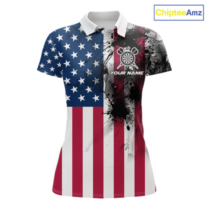 Personalized American Flag Black Splatter Dart Polo Shirts For Women Custom Dart Team Jerseys NYN2711