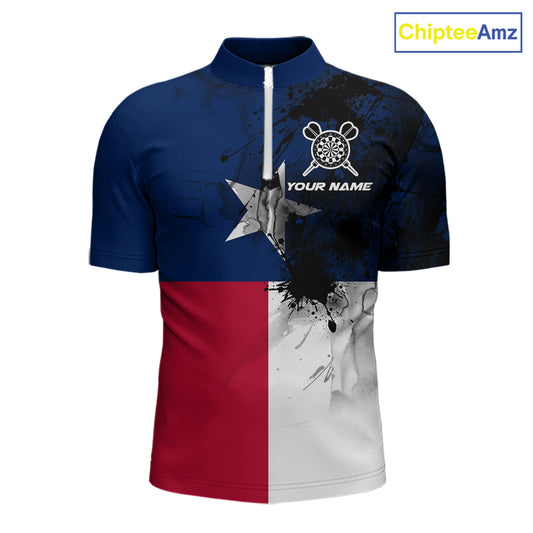 Personalized Texas Flag Black Splatter Dart 1/4-Zip Shirts For Men Custom Dart Team Jerseys NYN2712