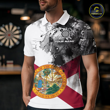 Personalized Florida Flag Black Splatter Dart Polo Shirts For Men Custom Dart Team Jerseys NYN2713