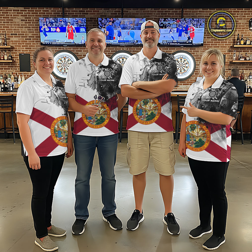 Personalized Florida Flag Black Splatter Dart Polo Shirts For Men Custom Dart Team Jerseys NYN2713
