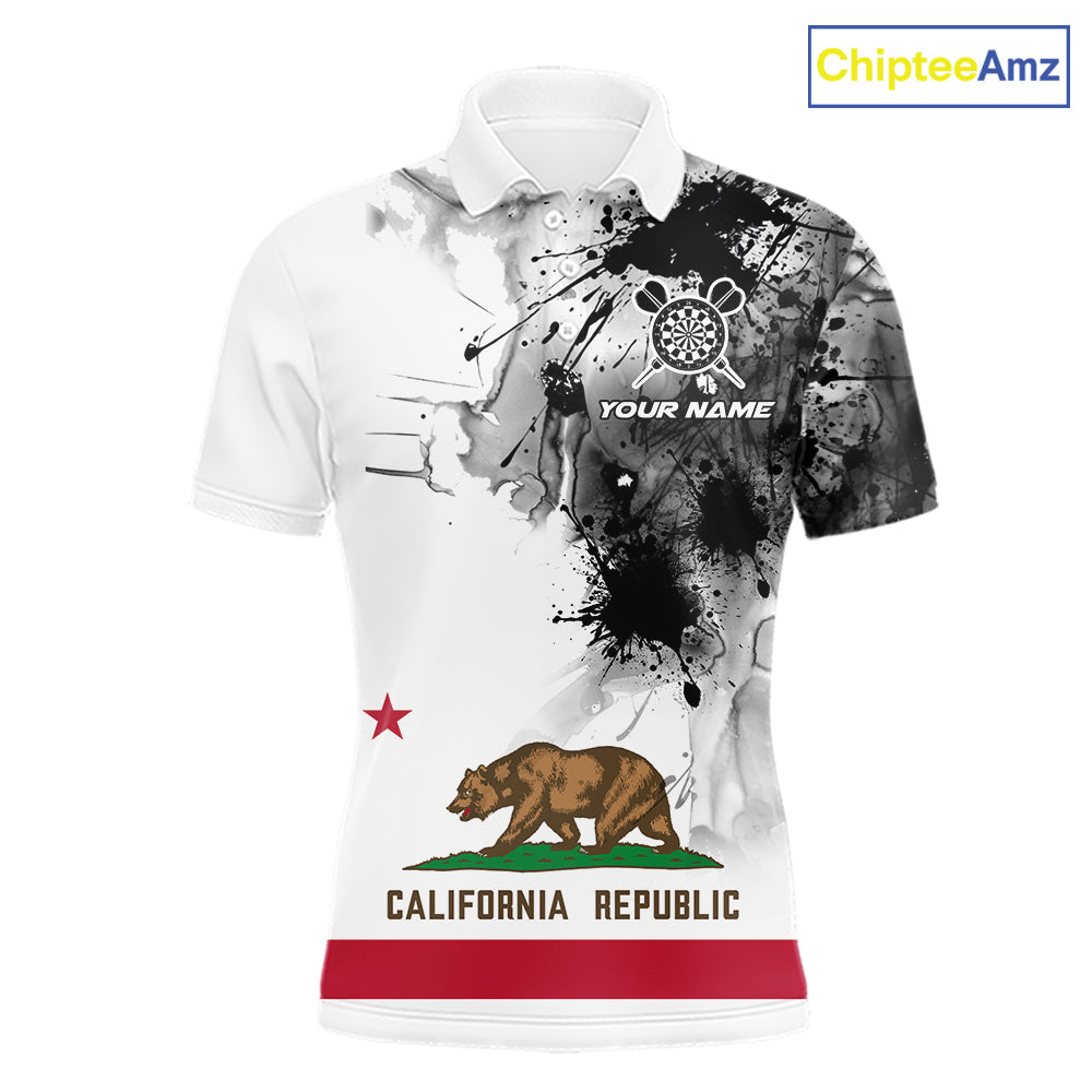 Personalized California Flag Black Splatter Dart Polo Shirts For Men Custom Dart Team Jerseys NYN2714