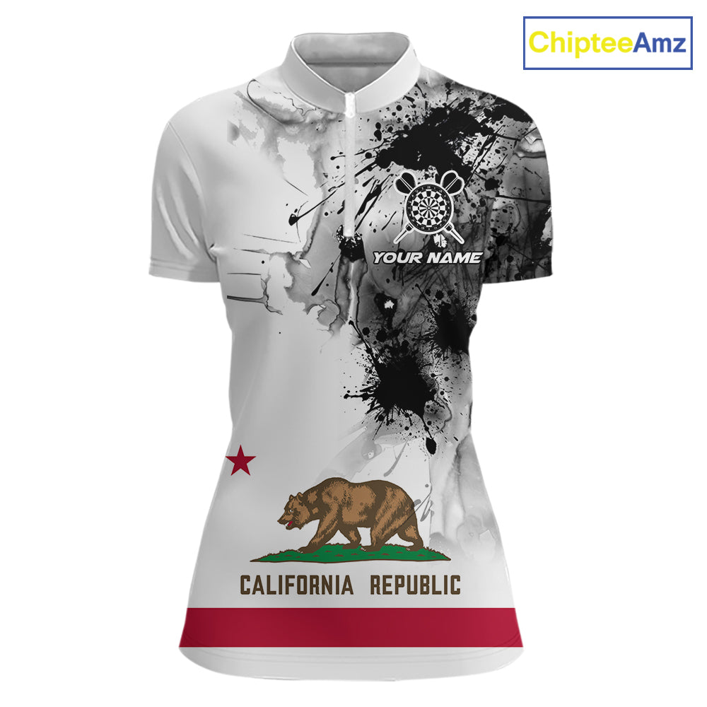 Personalized California Flag Black Splatter Dart 1/4-Zip Shirts For Women Custom Dart Team Jerseys NYN2714