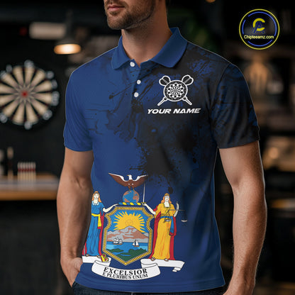 Personalized New York Flag Black Splatter Dart Polo Shirts For Men Custom Dart Team Jerseys NYN2715