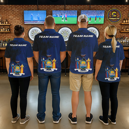 Personalized New York Flag Black Splatter Dart Polo Shirts For Men Custom Dart Team Jerseys NYN2715