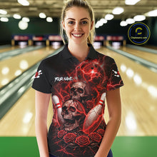 Load image into Gallery viewer, Red Strike Lightning Bowling Custom Team Shirts For Women, Skull Roses Outfit Bowling Team Jersey NYN3071