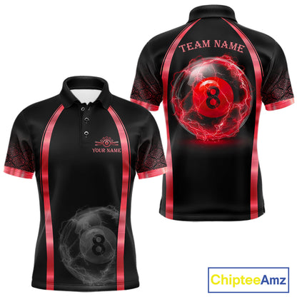 Black Red Thunder Lightning men's billiard polo shirt custom 8 ball pool team jersey, tournament billiards apparel