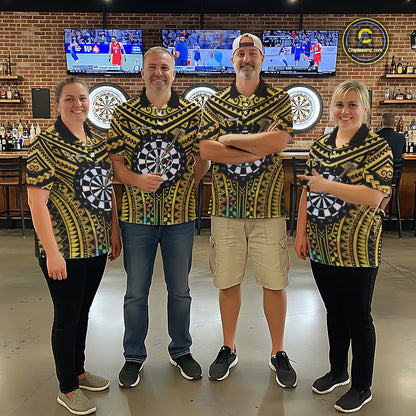 Gold Tribal Holographic Dartboard & Arrow Women Darts Polo Shirt Personalized Dart Team Jerseys NYN2515