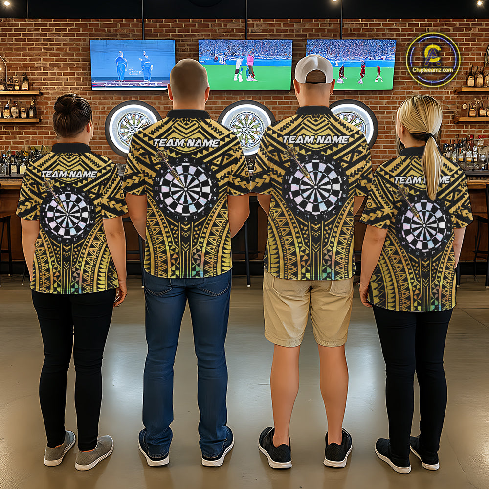 Gold Tribal Holographic Dartboard & Arrow Women Darts Polo Shirt Personalized Dart Team Jerseys NYN2515