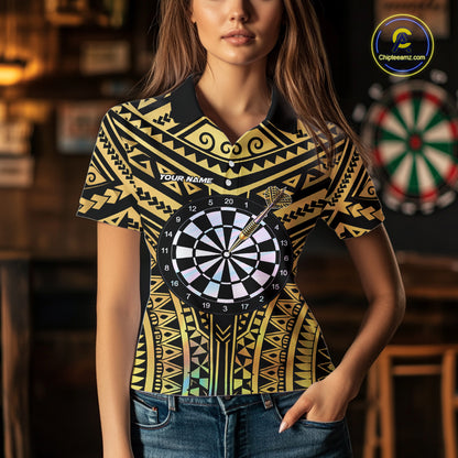 Gold Tribal Holographic Dartboard & Arrow Women Darts Polo Shirt Personalized Dart Team Jerseys NYN2515