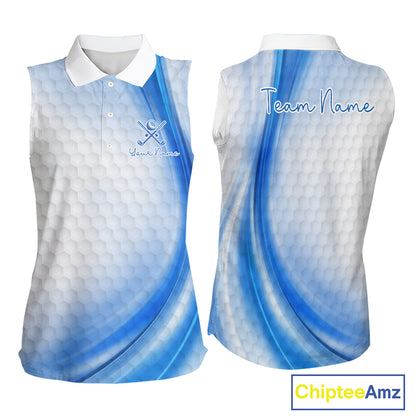 Personalized Blue-Light Twinkle Golf Sleeveless Polo Shirt For Women Custom White Pattern Golf Team Clothes NYN2871