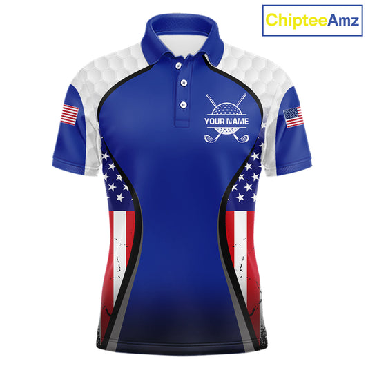 Grunge American Flag Golf Polo Shirts For Men Custom Golf Team Attire For Golfers | Blue NYN3257