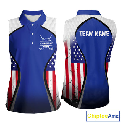 Grunge American Flag Golf Sleeveless Polo Shirts For Women Custom Golf Team Attire For Golfers | Blue NYN3257