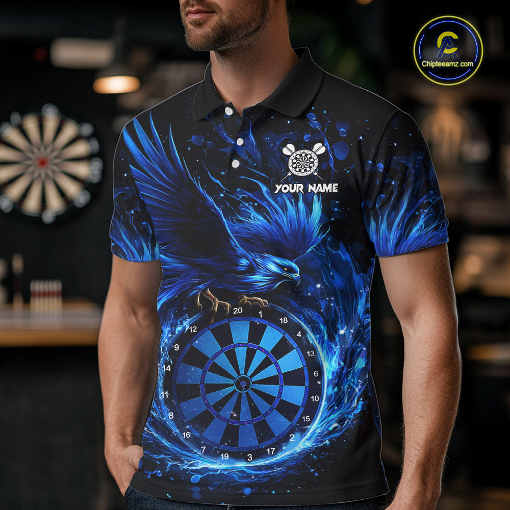 Blue Splatter Funny Eagle Dartboard Darts Polo Shirt For Men Custom Dart Team Jerseys NYN2521