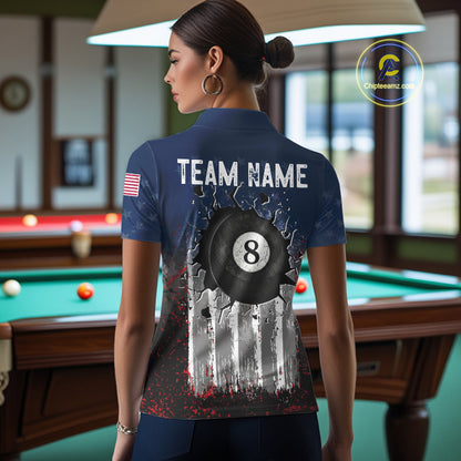 American Flag Cracked 8 Ball Billiard Pool Shirt For Men Custom Grunge Patriotic Billiard Team Jersey NYN3085