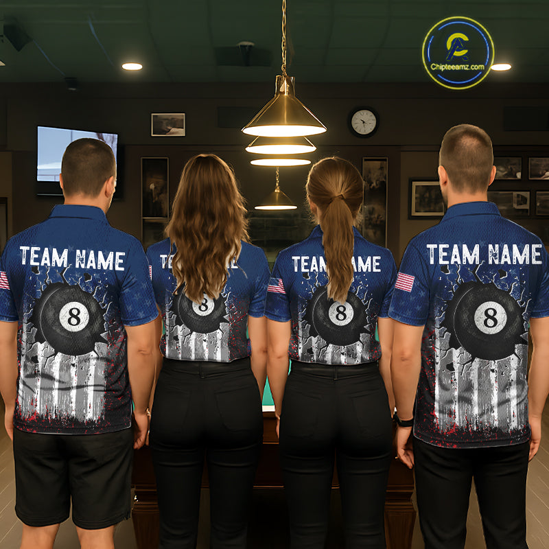 American Flag Cracked 8 Ball Billiard Pool Shirt For Men Custom Grunge Patriotic Billiard Team Jersey NYN3085