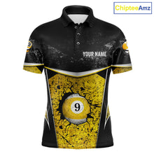Load image into Gallery viewer, Black And Yellow Grunge Cracked 9 Ball Billiard Pool Shirt For Men Custom 9 Ball Billiard Team Jersey NYN3086