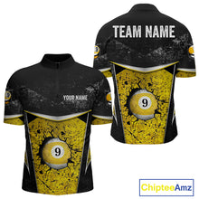 Load image into Gallery viewer, Black And Yellow Grunge Cracked 9 Ball Billiard Pool Shirt For Men Custom 9 Ball Billiard Team Jersey NYN3086