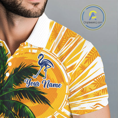 Funny Flamingo Mens Golf Polo Shirt Custom Summer Tropical Golf Team Clothing Golf Gifts NYN3262