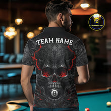 Load image into Gallery viewer, Male billiards player wearing Flaming Skull 8 Ball pool jersey during league and tournament competition