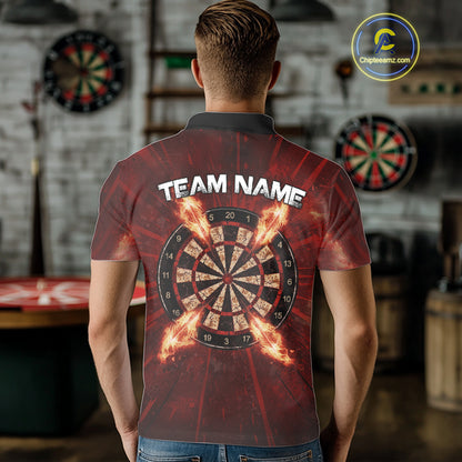 Custom Red Flames Dart Arrow Cracked Skull Men Darts Polo Shirt Grunge Dart Gifts NYN1989