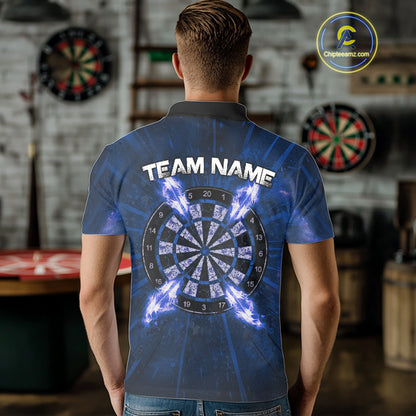 Custom Blue Flames Dart Arrow Cracked Skull Men Darts Polo Shirt Grunge Dart Gifts NYN1991