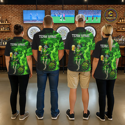 Funny Skeleton St Patrick's Day Men Darts Quarter-Zip Shirt Custom Flame Shamrock Darts Team Jersey NYN2529