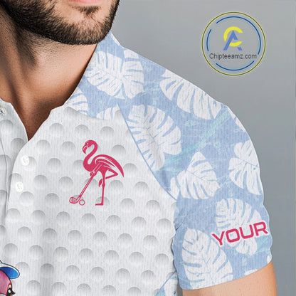 Custom Blue Tropical Monstera Funny Flamingo Matching Men Golf Polo Shirts Team Golf Clothes  NYN2881