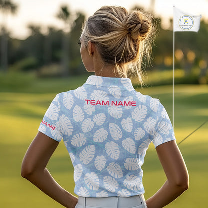 Custom Blue Tropical Monstera Funny Flamingo Matching Womens Golf Polo Shirts Team Golf Clothes  NYN2881