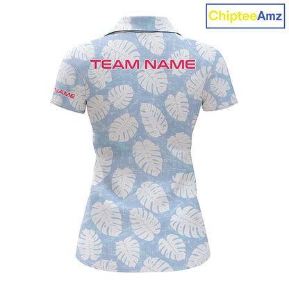 Custom Blue Tropical Monstera Funny Flamingo Matching Womens Golf Polo Shirts Team Golf Clothes  NYN2881