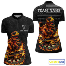Load image into Gallery viewer, Custom Grunge Flame Dinosaur Darts Shirt Polo &amp; 1/4 Zip Darts Jersey For Women US Flag Dart Outfit NYN2884