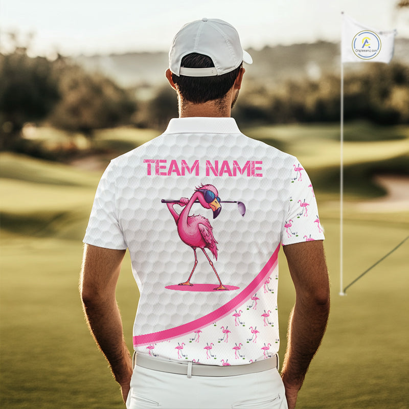 Funny Flamingo Mens Golf Shirt Polo Personalized Pink Argyle Pattern Golf Team Outfits NYN3097