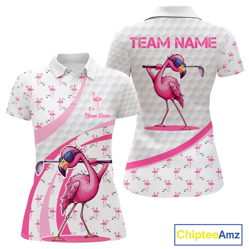 Funny Flamingo Mens Golf Shirt Polo Personalized Pink Argyle Pattern Golf Team Outfits NYN3097