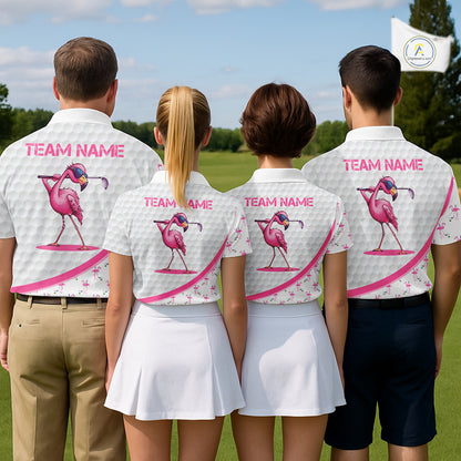 Funny Flamingo Mens Golf Shirt Polo Personalized Pink Argyle Pattern Golf Team Outfits NYN3097