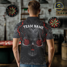 Load image into Gallery viewer, Male darts player wearing Black Red Skull Dartboard jersey during league and tournament competition