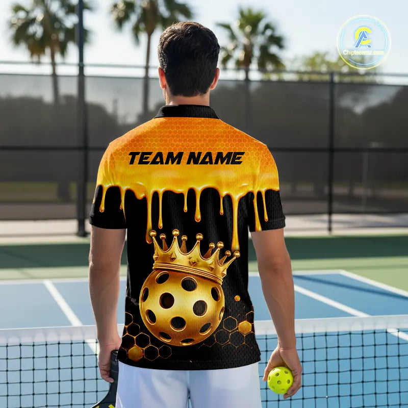Custom Dripping Honeycomb Gold Crown Pickleball 3D Ball Jerseys Men Pickleball Shirts NYN2230