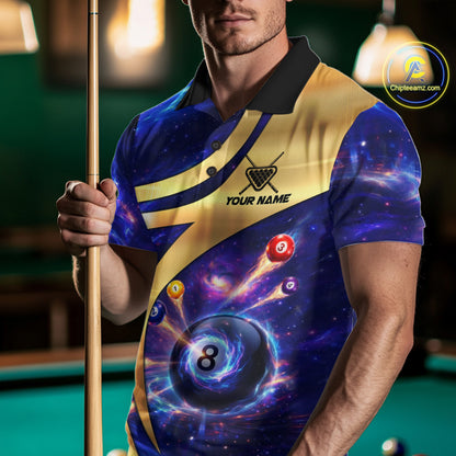 Purple Galaxy Pool 8 Ball Billiard Shirt For Men Personalized Multicolor Light Billiard Apparel NYN2893