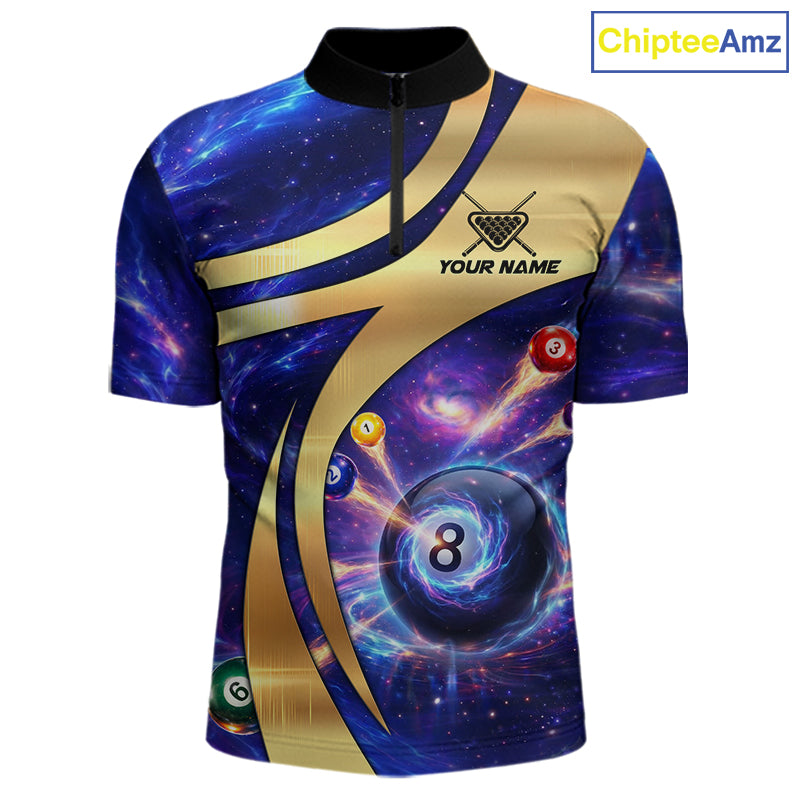 Purple Galaxy Pool 8 Ball Billiard Shirt For Men Personalized Multicolor Light Billiard Apparel NYN2893