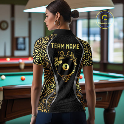 Personalized 8 Ball Pool Crown Women Billiard Shirts Gold And Silver Tribal Billiard Pool Jerseys NYN2894