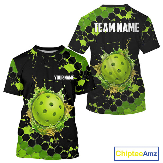 Custom Green Splatter Hexagon Pickleball Shirts For Men, Watering Pickleball Ball Team Outfit NYN3110