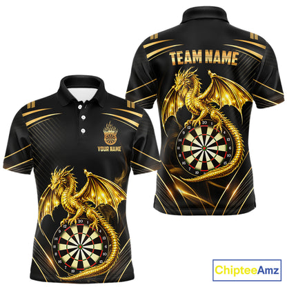 Gold Light Dragon Dartboard Custom Men Darts Polo League Shirts Dragon Dart Jerseys NYN2236
