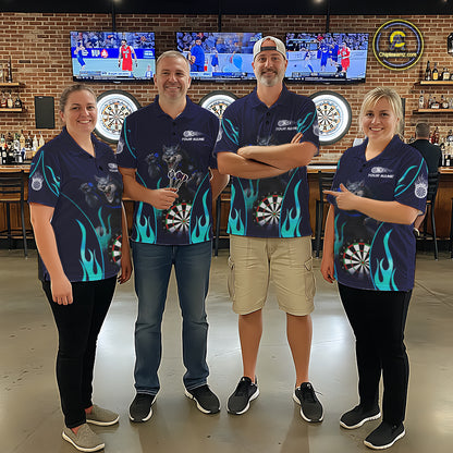 Personalized Funny Wolf Blue Flaming Darts Women Polo & 1/4-Zip Dart Shirt Wolf Dart Team Jerseys NYN2900